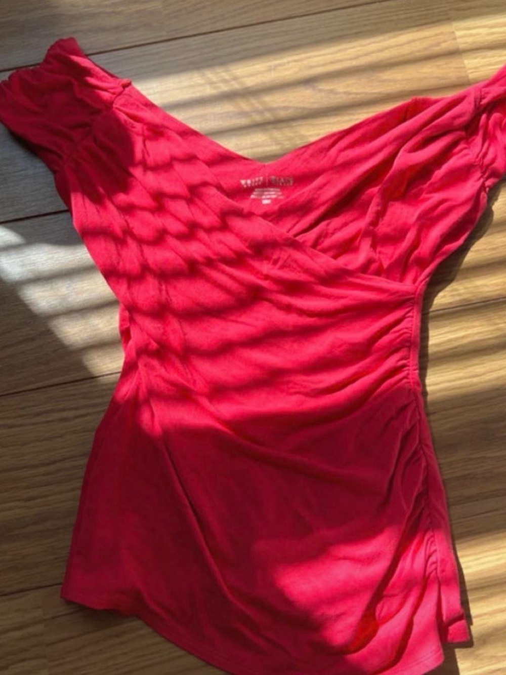 Off-Shoulder Ruched Red Women's Top - Picture 3 of 4